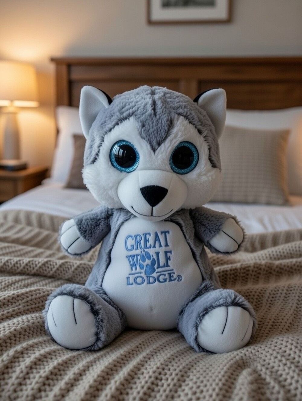 Great Wolf Lodge Sitting Grey Wolf Big Eye Plush Stuffed Animal 14” Souvenir